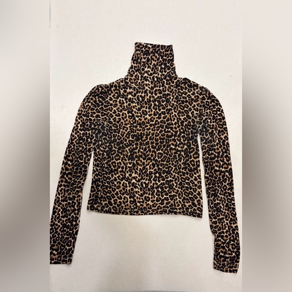 Zara Leopard Print Cropped Turtleneck Top Size M Animal Print Stretch - Picture 3 of 6